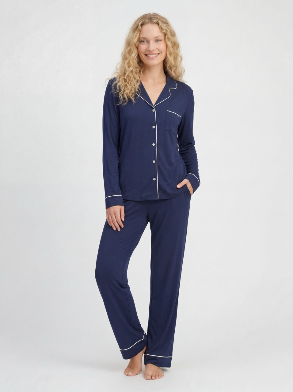 Marineblå Bambus Pyjamas