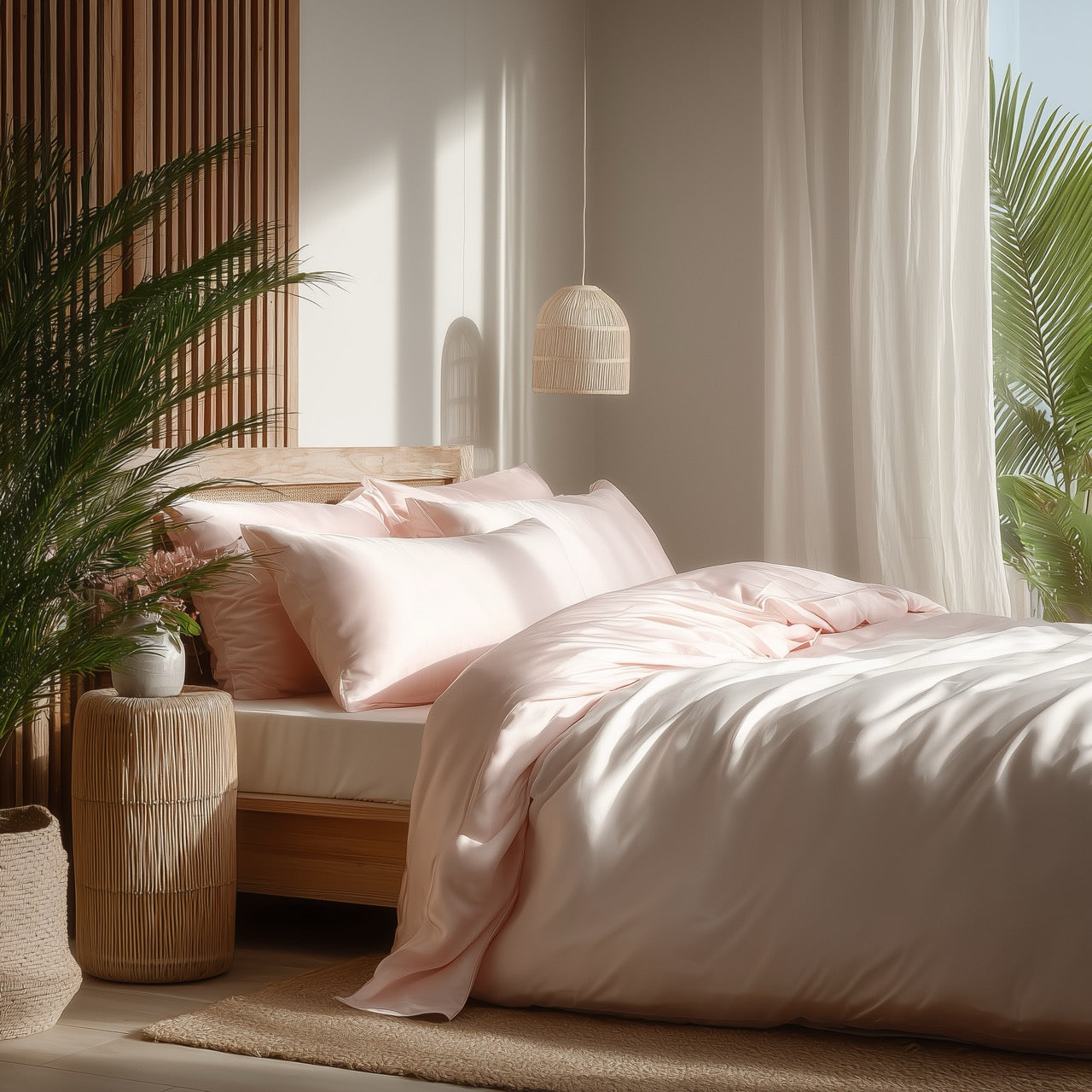 Lyserødt Bambus Sengesæt