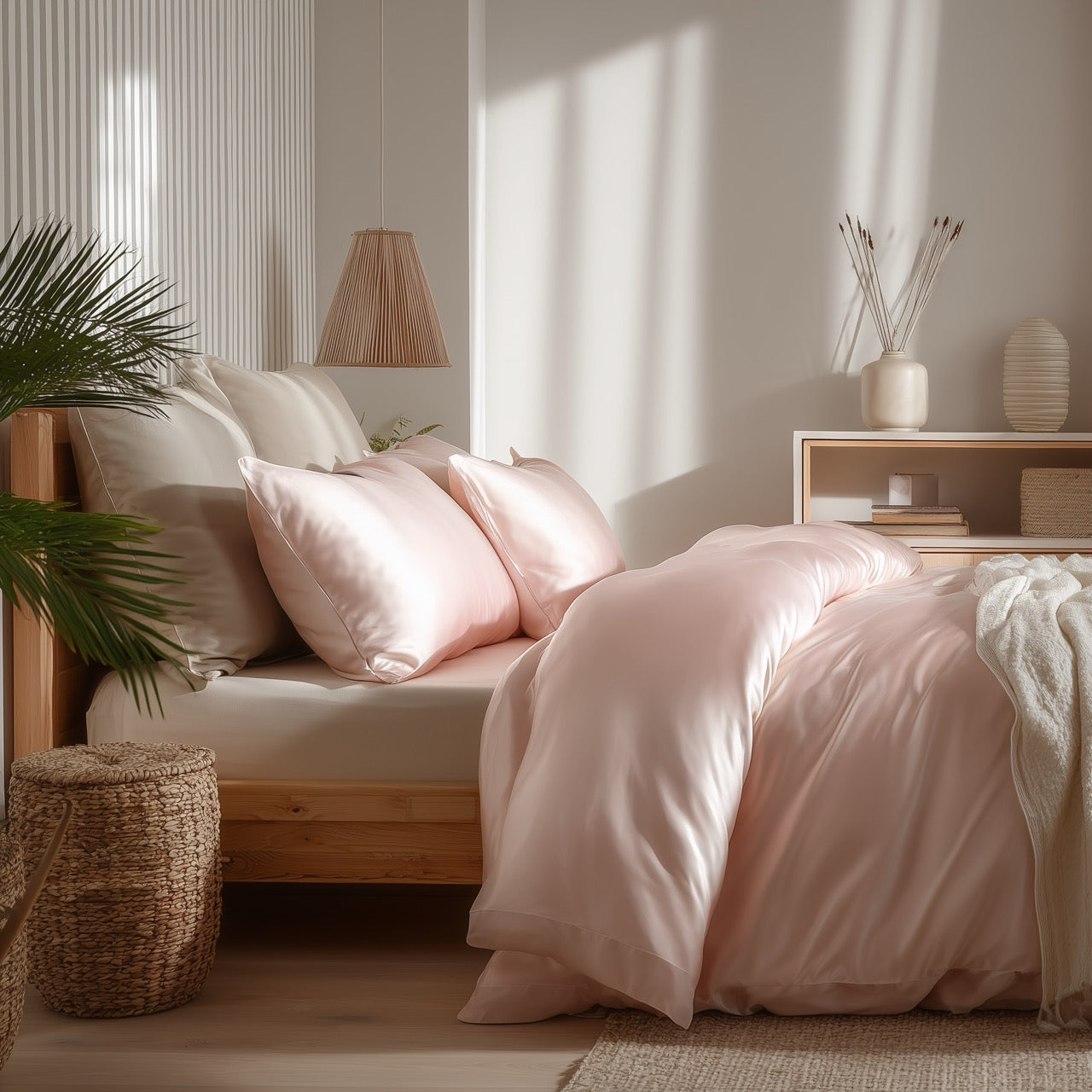 Lyserødt Bambus Sengesæt