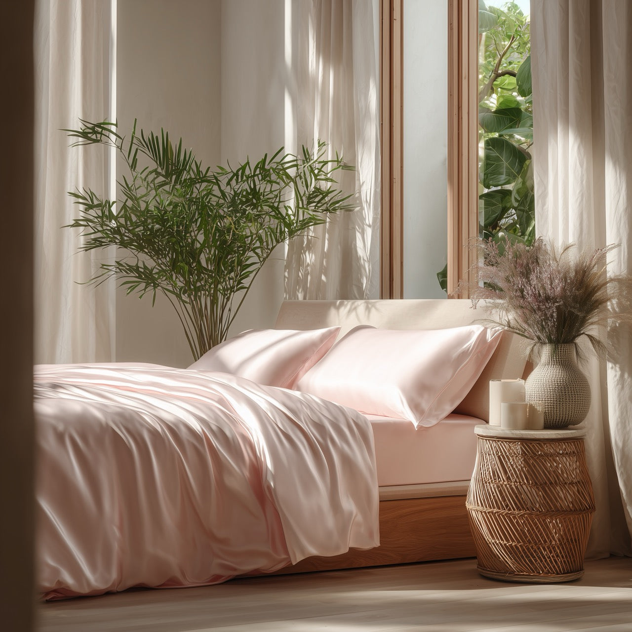 Lyserødt Bambus Sengesæt