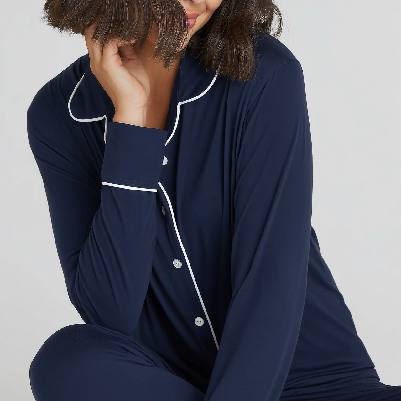 Marineblå bambuspyjamas