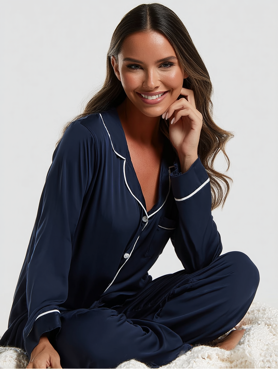 Marineblå bambuspyjamas