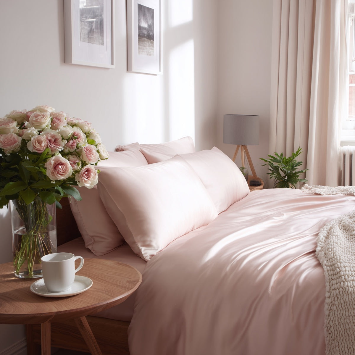 Lyserødt Bambus Sengesæt